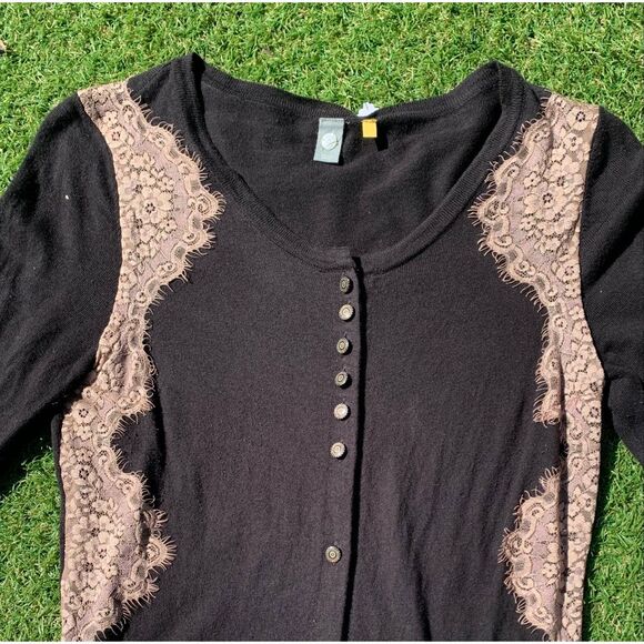 NEW Knitted & Knotted ANTHROPOLOGIE Laceframed black Cardigan SWEATER sz S - Picture 4 of 8
